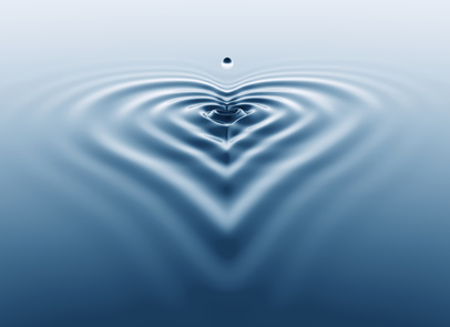 3d rendering of a water splash with ripple shaped as a heart.